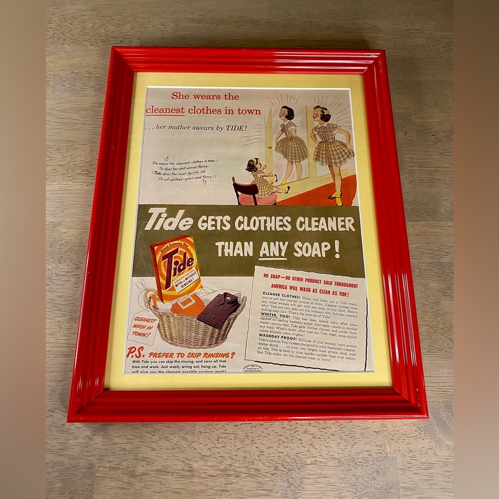 Vtg 1951 TIDE Laundry Detergent Soap‎ Suds Procter Gamble 1950's Print Ad Framed